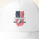 Boné Bandeira Patriótica Golfer Americano<br><div class="desc">Crie seu próprio chapéu de caminhoneiro de golfista patriótico americano! Personalize esta design com seu próprio texto. Você pode personalizar ainda mais este design selecionando o botão "Editar Design",  se desejar.</div>