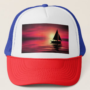 Boné Barco à Vela ao Pôr do Sol no Mar Projeto de Arte
