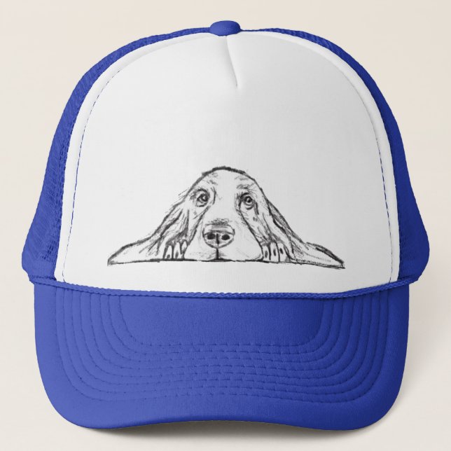 Boné basset hound preto branco simples olhos de cachorr (Frente)