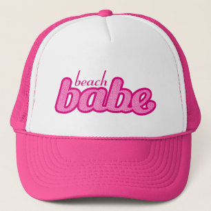 Boné "Bebê da praia" denim, rosa quente e chapéu bran