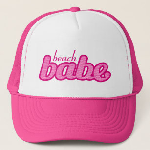 Boné "Bebê da praia" denim, rosa quente e chapéu branco