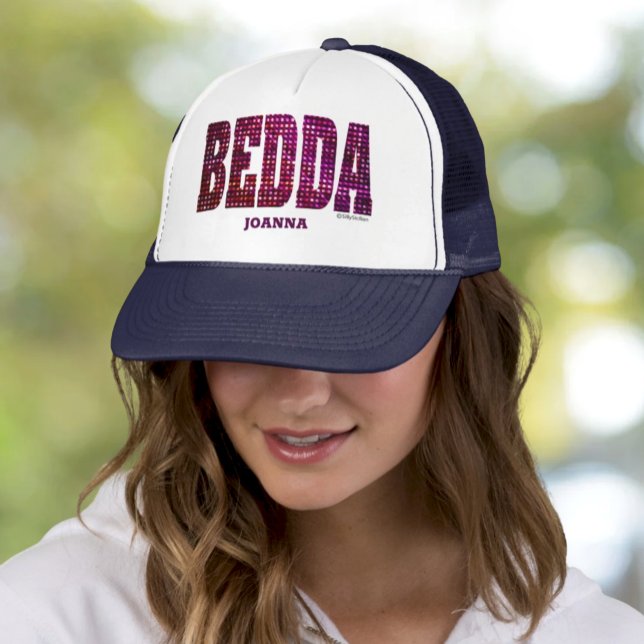 Boné Bedda Personalizado Faux Bling Trucker Hat (Bedda Faux Sequins Bling Trucker Hat with Personalization "Beautiful" in Sicilian)