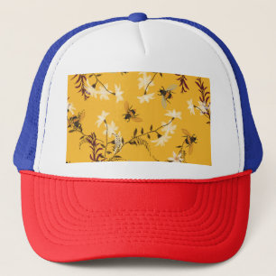 Boné Bee e borboleta Vintage: Arte Floral Bordada