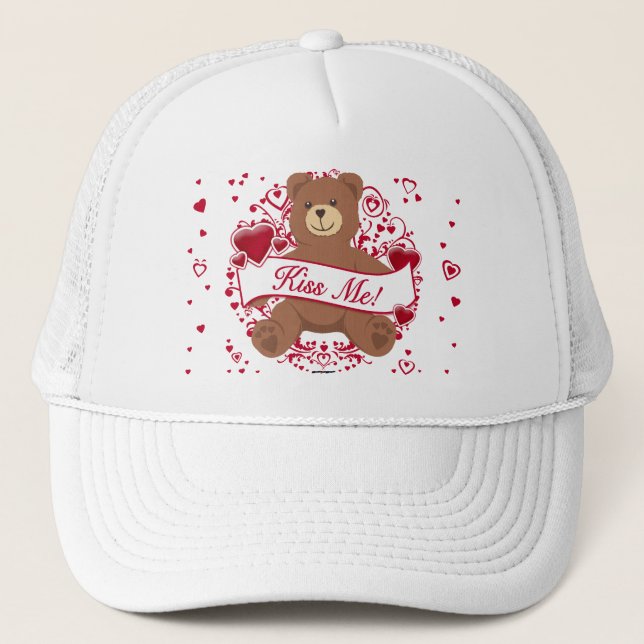 Boné Beije-Me! Urso de dia de os namorados (Frente)