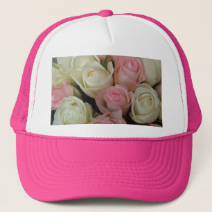 Boné Belo Buquê de Flor de Rosas Brancas Rosa