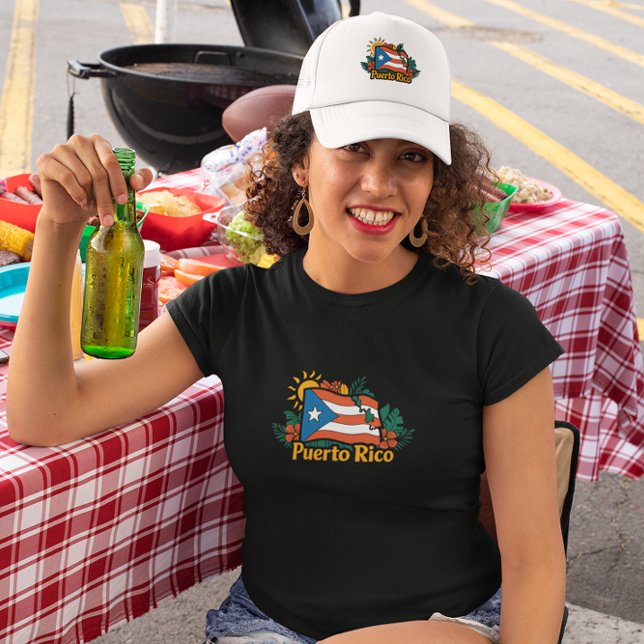 Boné Belo Floral Porto Rico Flag Trabalho de arte (Beautiful Floral Puerto Rico Flag Artwork Trucker Hat)