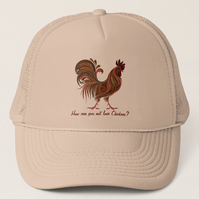 Boné Belo Rooster diversão amor Cickens Cotação (Frente)