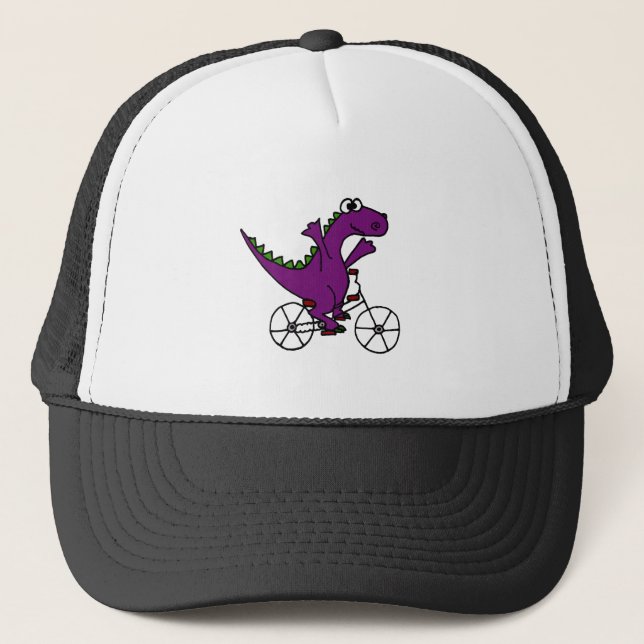 Boné Bicicleta roxa feliz da equitação do dinossauro (Frente)