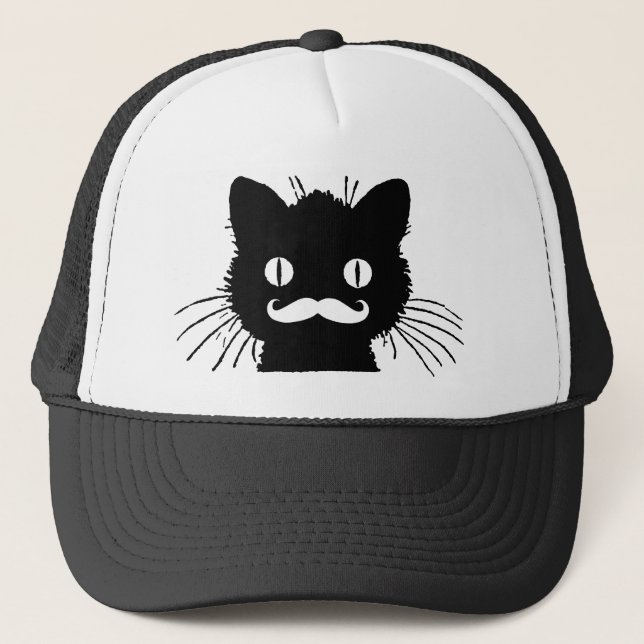 BONÉ BIGODE RETRO ENGRAÇADO NO GATINHO PRETO (Frente)