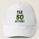 Boné Birthday Golfer Funny 50th feliz Pai Par<br><div class="desc">Parte 50. Engraçado,  50 anos de boné de golfe. Perfeito para pai,  vovô,  padrasto. Ideia de presente de golfe. Você pode personalizar o ano e o nome.</div>
