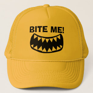 Boné Bite-me um chapéu de caminhoneiro amarelo engraç