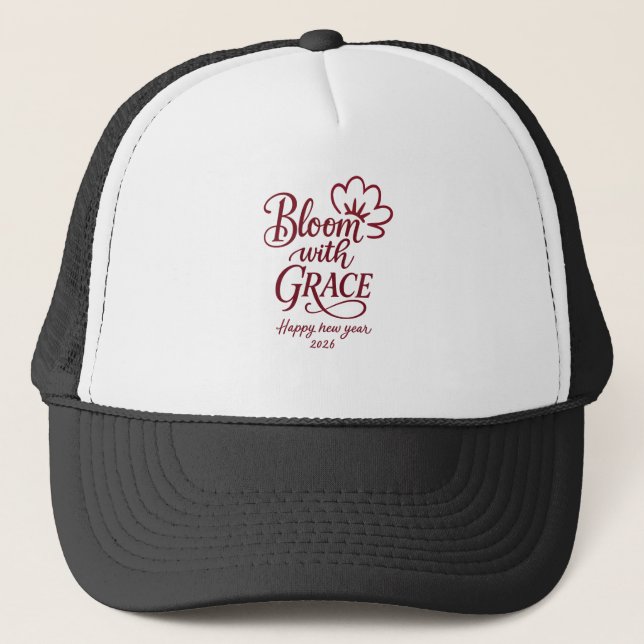 Boné Bloom with Grace – New Year 2026 Trucker Hat (Frente)