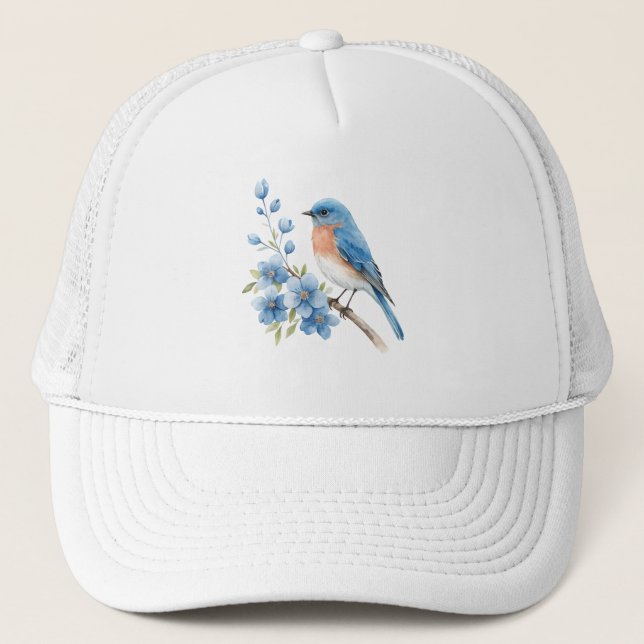 Boné Blue bird with blue flowers (Frente)