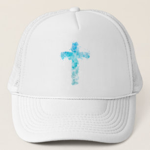 Boné Blue Watercolor Christian Cross Baptism