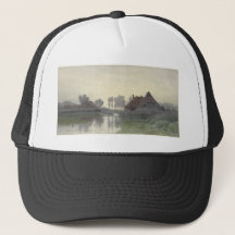 Boer Homes na água na névoa matinal