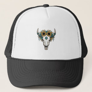 Boné Boho Caveira de Touro Girassol Vintage Western Gra