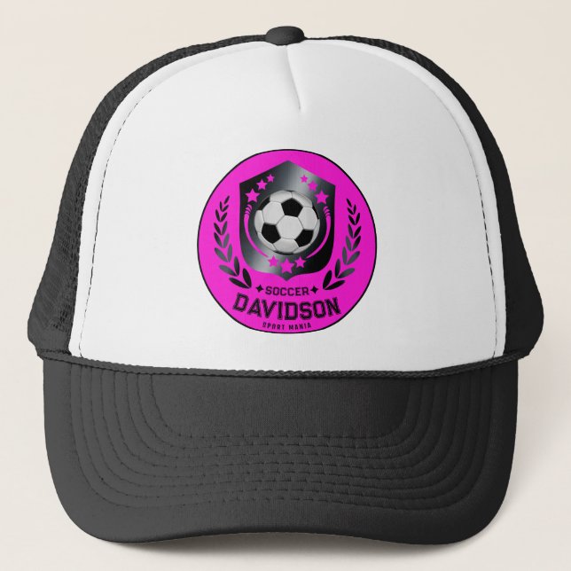 Boné Bola de Futebol Preta Rosa Com Nome Personalizado (Frente)