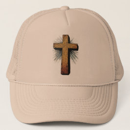 Boné Bold Wooden Christian Cross Trucker Hat