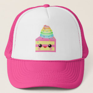 Boné Bolo Kawaii Rosa Granulado Arco-íris Sobremesa Div