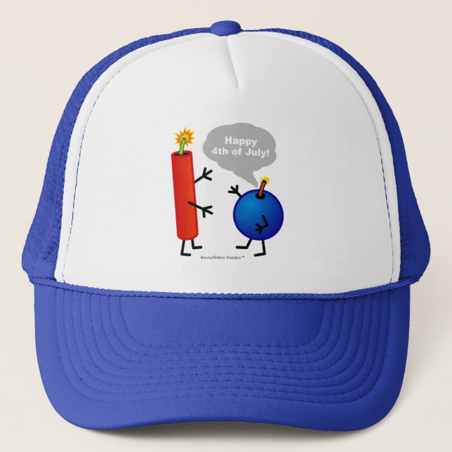 Boné Bomba do foguete e de fumo - feliz 4o julho! (Frente)