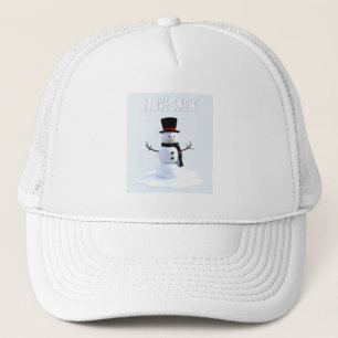 Boné Boneco de neve com chapéu e cachecol. Eu Amo Neve