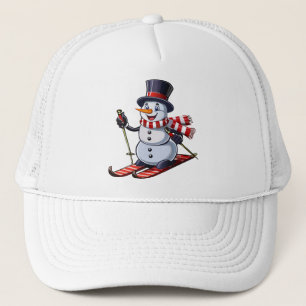 Boné Boneco de neve de esqui em um chapéu alto com um c