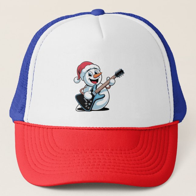 Boné Boneco de Neve Tocando Guitarra Elétrica Natal Pap (Frente)