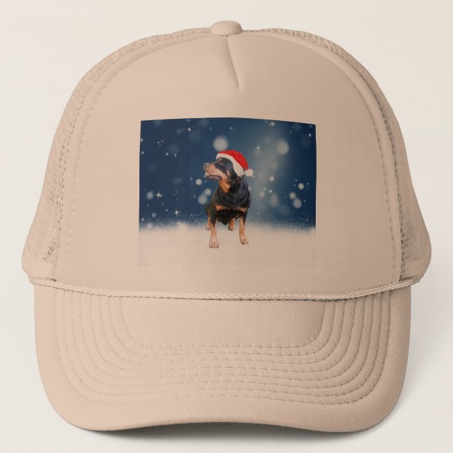 Boné Bonito Rottweiler Cachorro Natal Santa Hat Estrela (Frente)