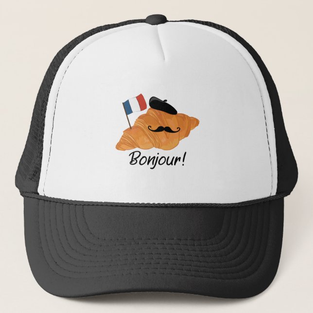 Boné Bonjour French Croissant - França Comida Engraçada (Frente)