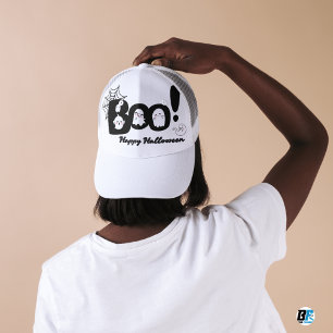 Boné Boo! Preto e Branco Simples Halloween Fofo