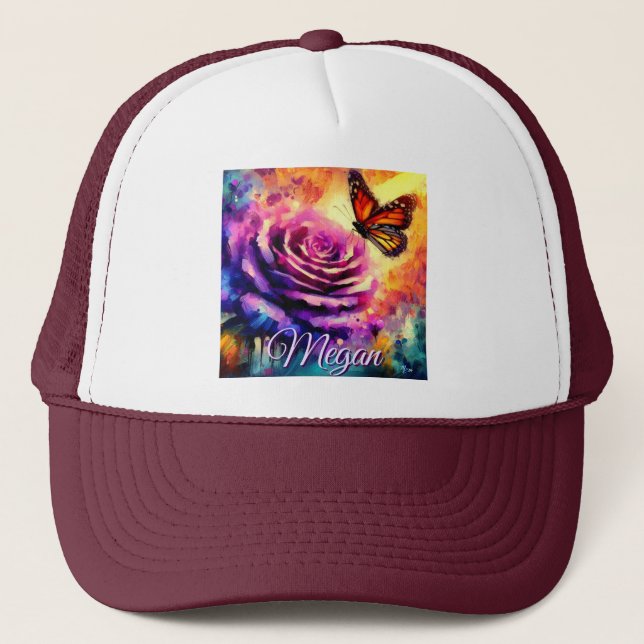 Boné Borboleta Monarca em Rosa ao Pôr do Sol Personaliz (Frente)