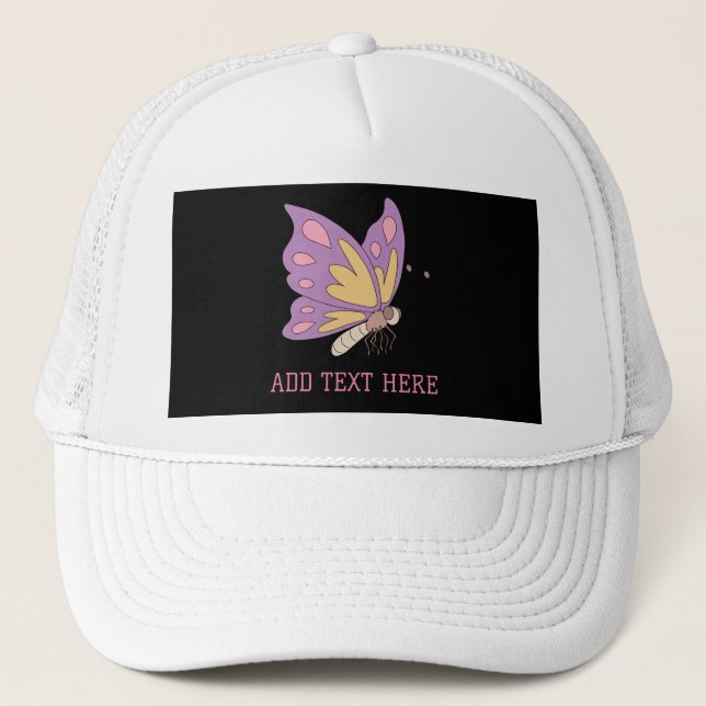 Boné Borboleta Rosa Adicionar Texto Impresso Belo Na mo (Frente)