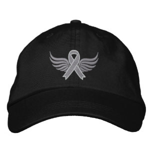 Boné Bordado Asas de Fita do Cancer do Cérebro