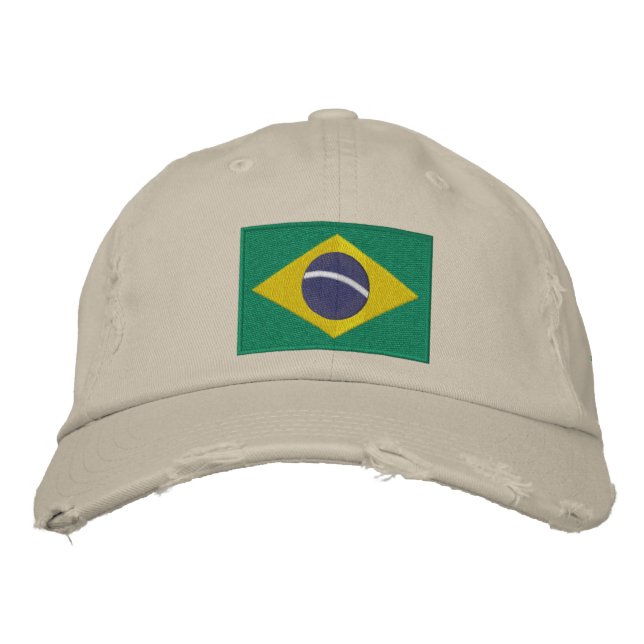 Boné Bordado Bandeira do Brasil com Texto Personalizado (Frente)