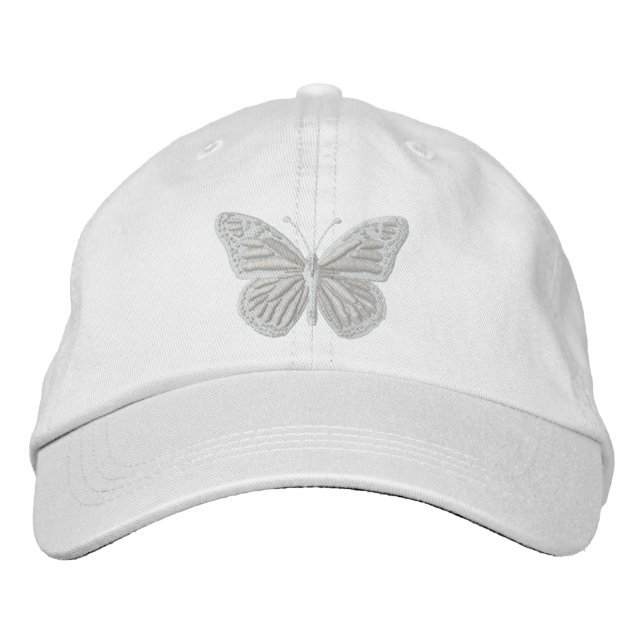 Boné Bordado Branco sobre Borboleta Monarca Branca (Frente)
