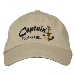 Boné Bordado Capitão Personalizado Nome de Âncora Náutica Preto