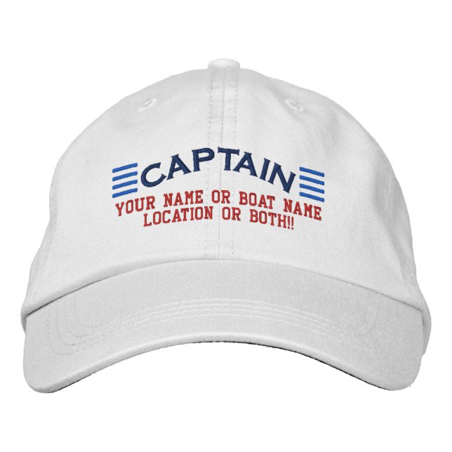 Boné Bordado CAPTAIN Stripes Personalizáveis Seu Nome Boat Loca (Frente)