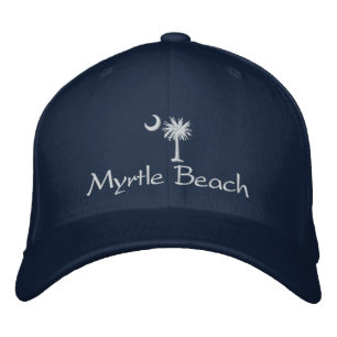 Boné Bordado Chapéu Bordado com Palmeira de Myrtle Beach Branco