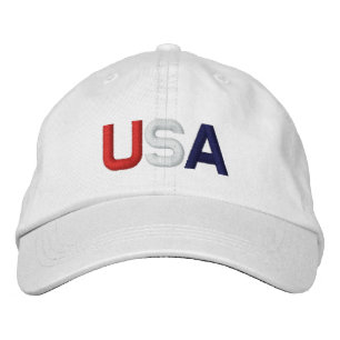 Boné Bordado EUA Red White Blue Embroiderado White Hat