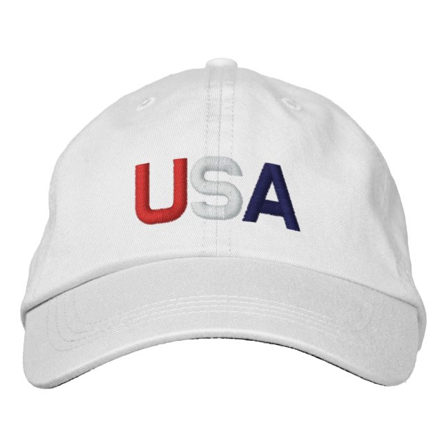 Boné Bordado EUA Red White Blue Embroiderado White Hat (Frente)
