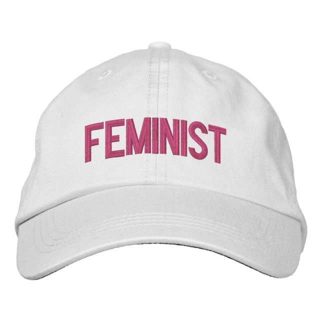 Boné Bordado moderno branco-rosa-quente feminista (Frente)