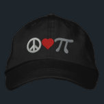 Boné Bordado Peace Love Pi<br><div class="desc">A whimsical Pi embroidery design. This custom embroidered baseball cap is making for a great humorous gift for the mathematician, the geek, the inquisitive mind. Great for a student, a teacher, an engineer or anyone that has this thing with numbers. Embroidery designs are available in a selection of popular color...</div>