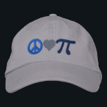 Boné Bordado Peace Love Pi<br><div class="desc">A whimsical Pi embroidery design. This custom embroidered baseball cap is making for a great humorous gift for the mathematician, the geek, the inquisitive mind. Great for a student, a teacher, an engineer or anyone that has this thing with numbers. Embroidery designs are available in a selection of popular color...</div>