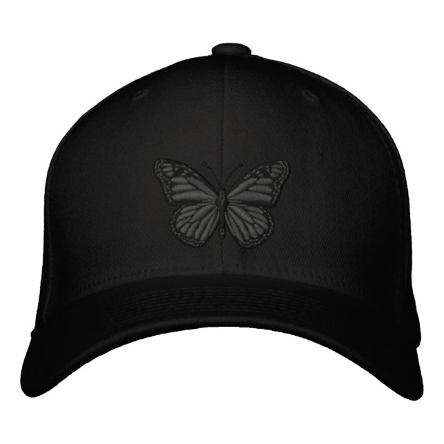 Boné Bordado Preto na borboleta Monarca Preta (Frente)