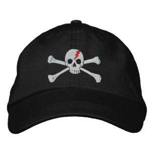 Boné Bordado Red Thunderbolt Crossbones Skull Embroidery