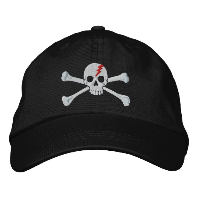 Boné Bordado Red Thunderbolt Crossbones Skull Embroidery (Frente)
