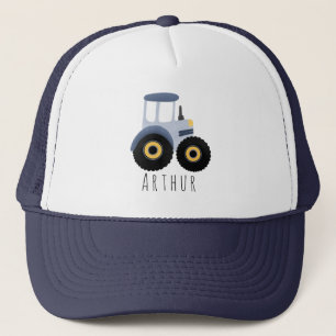 Boné Boys Cute Blue Farm Tractor and Name Kids