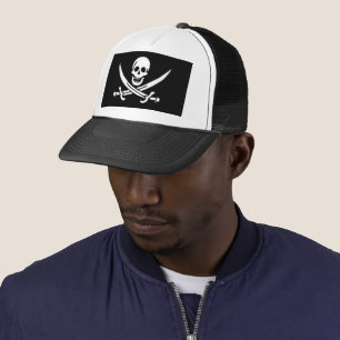 Boné Branco, Bandeira Pirata Calico Jack, Caveira e Cut