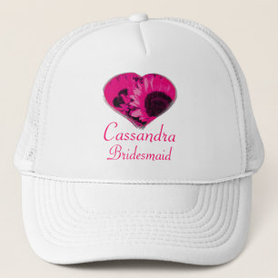 Boné "Bridesmaid" - com Nome_ Neon Pink Daisy Heart [b]