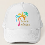 Boné brilho dourado "praia, por favor" com palmas color<br><div class="desc">Design de verão colorida,  representando palmas e lentes de ouro de moda de moda,  texto "praia,  por favor". Você pode personalizar o produto escolhendo a cor de fundo.</div>